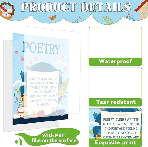 Justforjoyful 16 قطعة من الملصقات الأدبية، مجموعة لوحة الإعلانات، الأدب، قراءة النوع، ملصق جداري، علامات فنية مطبوعة، تزيين الفصول الدراسية لمكتبة المدرسة الابتدائية المتوسطة العالية، اللوازم التعليمية in Kuwait