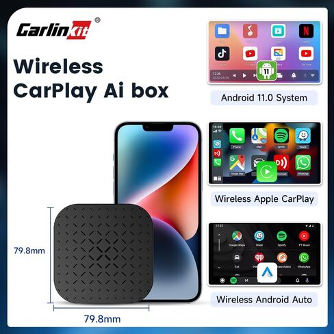 CarlinKit صندوق الوسائط المتعددة محول CarPlay اللاسلكي CarPlay السلكي إلى CarPlay اللاسلكي Android Auto. فيديو سيارة Netflix/YouTube، يأتي مع نظام Android 11.0 مفتوح، QCM2290/4core/2GB+16GB in Saudi Arabia