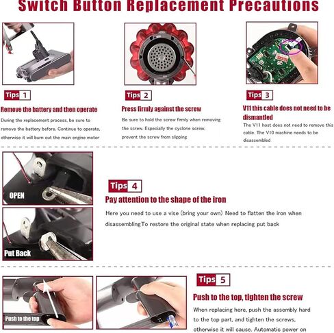 Trigger Switch Button Replacement for Dyson V10 V11 SV12 SV14 - Red ABS Switch Button, Durable Vacuum Cleaner Parts, Easy to Install in Kuwait