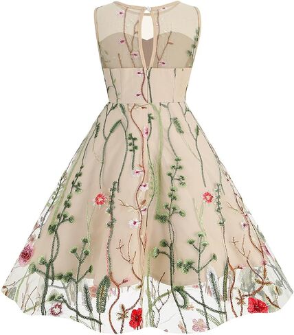 Kids Girls Sleeveless Mesh Floral Embroidery Dress Vintage A-line Cocktail Prom Party Princess Dresses in Saudi Arabia
