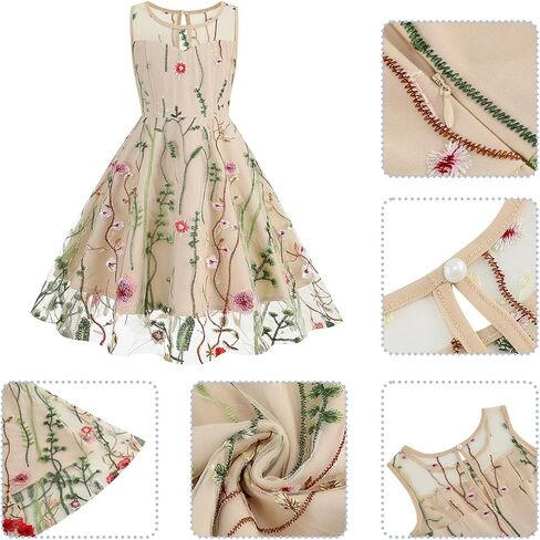Kids Girls Sleeveless Mesh Floral Embroidery Dress Vintage A-line Cocktail Prom Party Princess Dresses in Saudi Arabia