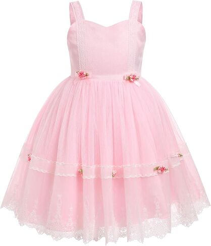 Kids Girls Sleeveless Mesh Floral Embroidery Dress Vintage A-line Cocktail Prom Party Princess Dresses in Saudi Arabia