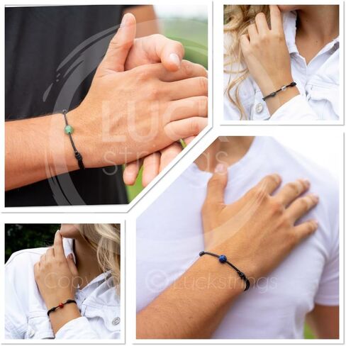 Luck Strings Gemstone Bead Wax Cord Bracelet for Men Women Unisex - Lapis Lazuli Carnelian Tigers Eye Black Tourmaline Rose Quartz Clear Quartz Amethyst Aventurine Beaded Bracelets in Saudi Arabia