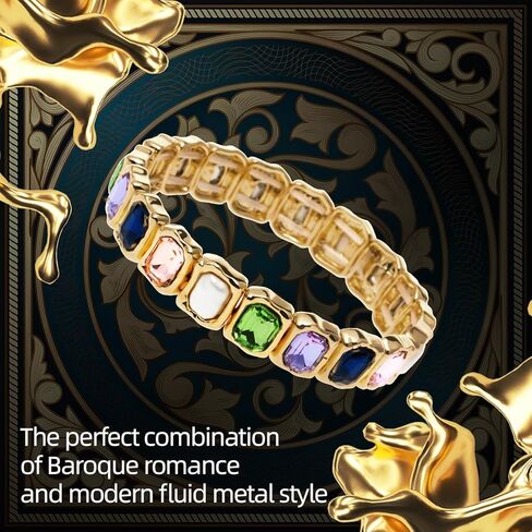 سوار مطاطي من اللؤلؤ الباروكي مع حجر الراين الأوجه كابوشون، سوار فاخر منصهر مصبوب مع أحجار كريمة ملونة للنساء، سوار معدني من الملمس للحفلات in Kuwait