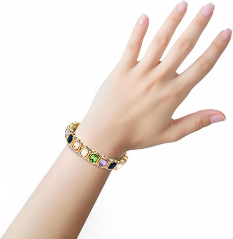 سوار مطاطي من اللؤلؤ الباروكي مع حجر الراين الأوجه كابوشون، سوار فاخر منصهر مصبوب مع أحجار كريمة ملونة للنساء، سوار معدني من الملمس للحفلات in Kuwait