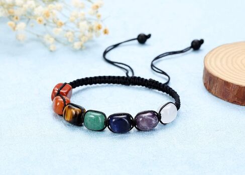 حزمة Top Plaza - عنصران: 7 سوار يوجا من حجر الشاكرا، أساور من الحبال المضفرة من الأحجار الكريمة الطبيعية و7 أحجار شاكرا، بلورات علاجية، زينة شجرة الحياة للتعليق على الحائط in Kuwait