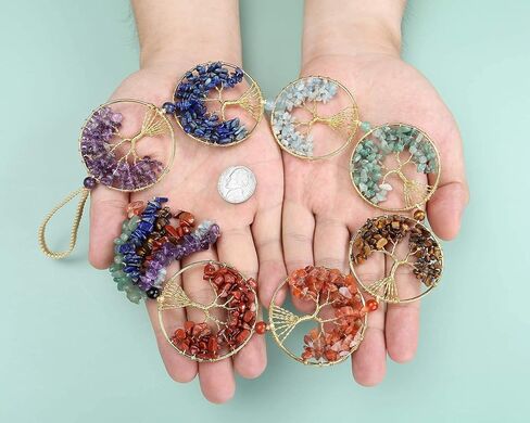 حزمة Top Plaza - عنصران: 7 سوار يوجا من حجر الشاكرا، أساور من الحبال المضفرة من الأحجار الكريمة الطبيعية و7 أحجار شاكرا، بلورات علاجية، زينة شجرة الحياة للتعليق على الحائط in Kuwait