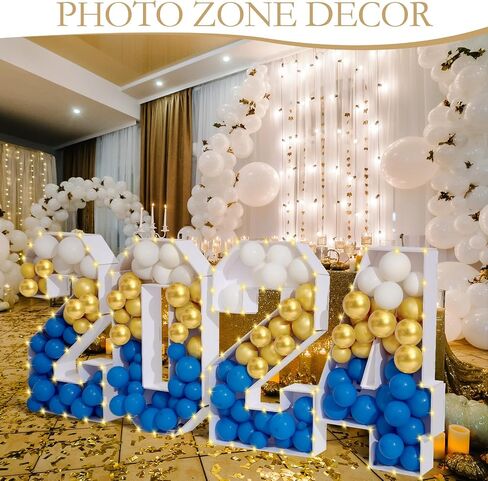 Wenqik 2024 Graduation Number Kit 2.5 ft Marquee Large LED Light up Letters Mosaic Balloon Frame with Balloon and LED Light String for 2024 Grad Party Indoor Outdoor Supplies(Green, Gold, White) in Saudi Arabia