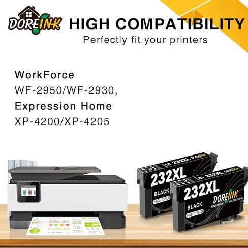 خراطيش حبر سوداء 232XL، متوافقة مع خرطوشة حبر Epson 232، بديلة لخراطيش حبر الطابعة Epson xp-4200، Epson wf-2930 XP-4205 Workforce wf-2950، 232xl أسود in Kuwait
