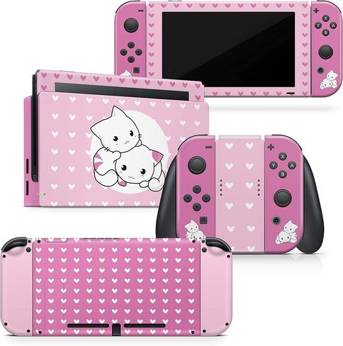 Tacky design Kawaii Skin Compatible with Nintendo Switch, Pastel Pink Cats Skin Compatible with Nintendo Vinyl 3m Sticker Full wrap Cover in Saudi Arabia