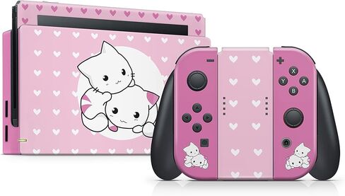 Tacky design Kawaii Skin Compatible with Nintendo Switch, Pastel Pink Cats Skin Compatible with Nintendo Vinyl 3m Sticker Full wrap Cover in Saudi Arabia