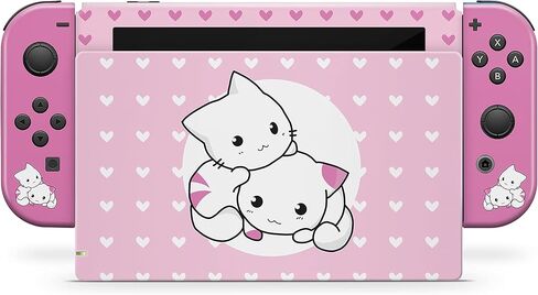 Tacky design Kawaii Skin Compatible with Nintendo Switch, Pastel Pink Cats Skin Compatible with Nintendo Vinyl 3m Sticker Full wrap Cover in Saudi Arabia