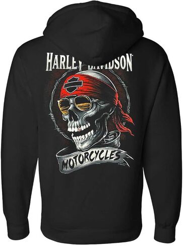 بلوفر بغطاء للرأس من Harley-Davidson للرجال من Shady Biker Skull مصنوع من مزيج من البوليستر، أسود in Saudi Arabia