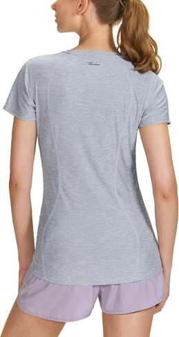 قمصان رياضية نسائية بأكمام قصيرة من TSLA، قميص للجري قابل للتمدد، عامل حماية من الأشعة فوق البنفسجية 50+، رقبة دائرية in Kuwait