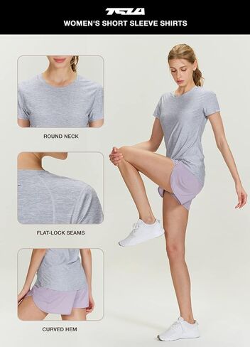 قمصان رياضية نسائية بأكمام قصيرة من TSLA، قميص للجري قابل للتمدد، عامل حماية من الأشعة فوق البنفسجية 50+، رقبة دائرية in Kuwait