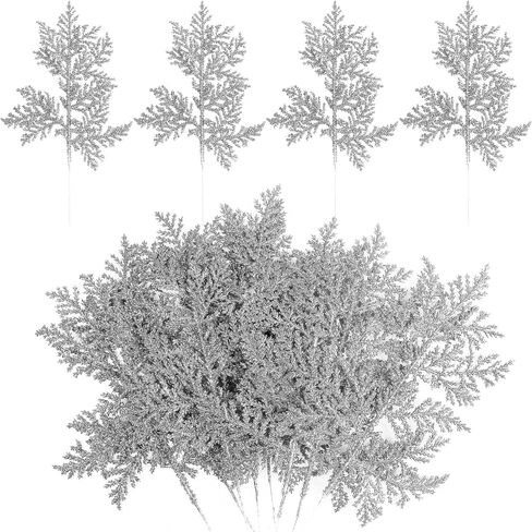 KIMOBER 20PCS Christmas Artificial Pine Needles,Glitter Golden Fake Floral Spray Picks Branches Twig for Xmas Tree Wreath Wedding Bouquet Decoration in Saudi Arabia