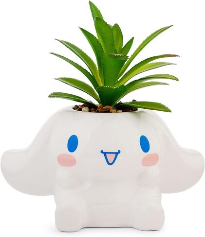 Toynk Sanrio Kuromi Smiling Head 3-Inch Sculpted Ceramic Mini Planter with Artificial Succulent | Cute Flower Pot, Faux Indoor Plants in Saudi Arabia