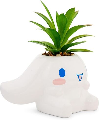 Toynk Sanrio Kuromi Smiling Head 3-Inch Sculpted Ceramic Mini Planter with Artificial Succulent | Cute Flower Pot, Faux Indoor Plants in Saudi Arabia