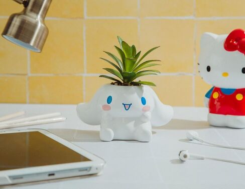 Toynk Sanrio Kuromi Smiling Head 3-Inch Sculpted Ceramic Mini Planter with Artificial Succulent | Cute Flower Pot, Faux Indoor Plants in Saudi Arabia