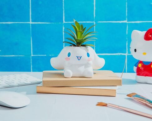 Toynk Sanrio Kuromi Smiling Head 3-Inch Sculpted Ceramic Mini Planter with Artificial Succulent | Cute Flower Pot, Faux Indoor Plants in Saudi Arabia