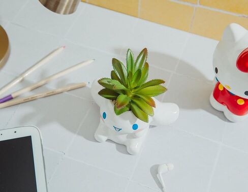 Toynk Sanrio Kuromi Smiling Head 3-Inch Sculpted Ceramic Mini Planter with Artificial Succulent | Cute Flower Pot, Faux Indoor Plants in Saudi Arabia