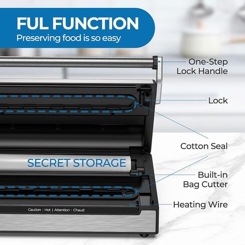 Vacuum Sealer Machine，90Kpa Powerful Pro Food Vacuum Sealer Machine with Dry/Moist/Liquid Modes，Built-in Cutter, Bag Storage, Handle Locked Design and Digital Countdown in Saudi Arabia