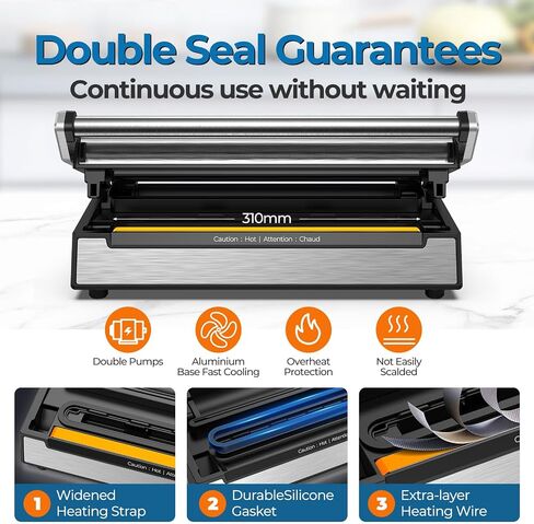 Vacuum Sealer Machine，90Kpa Powerful Pro Food Vacuum Sealer Machine with Dry/Moist/Liquid Modes，Built-in Cutter, Bag Storage, Handle Locked Design and Digital Countdown in Saudi Arabia