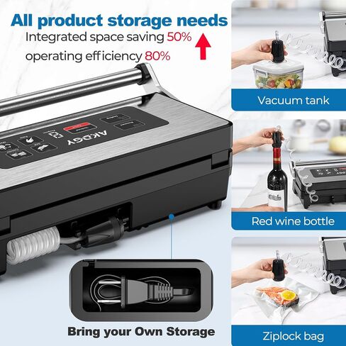 Vacuum Sealer Machine，90Kpa Powerful Pro Food Vacuum Sealer Machine with Dry/Moist/Liquid Modes，Built-in Cutter, Bag Storage, Handle Locked Design and Digital Countdown in Saudi Arabia