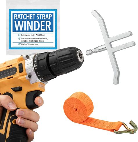 IMPRESA Ratchet Strap Winder for Drill - Steel Drill Strap Rollers for Flatbeds, Trucker Straps & Trailer Winch Straps - Fits Impact Drivers & Most Drill Accessories - for Up to 4 Inch Ratchet Straps in Kuwait