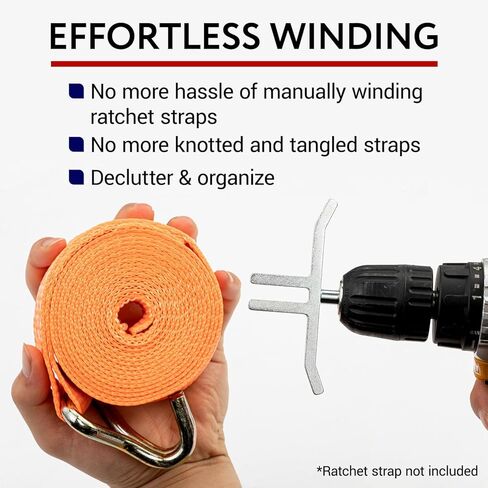 IMPRESA Ratchet Strap Winder for Drill - Steel Drill Strap Rollers for Flatbeds, Trucker Straps & Trailer Winch Straps - Fits Impact Drivers & Most Drill Accessories - for Up to 4 Inch Ratchet Straps in Kuwait
