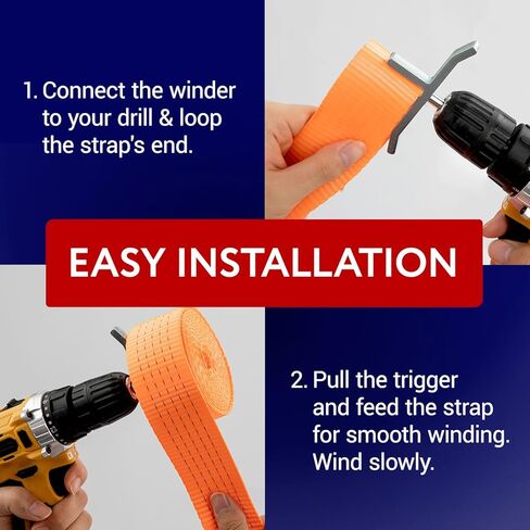 IMPRESA Ratchet Strap Winder for Drill - Steel Drill Strap Rollers for Flatbeds, Trucker Straps & Trailer Winch Straps - Fits Impact Drivers & Most Drill Accessories - for Up to 4 Inch Ratchet Straps in Kuwait