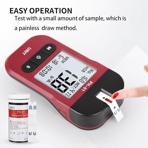 مجموعة أدوات اختبار الهيموجلوبين من URIT مع 25 شريط اختبار الهيموجلوبين، جهاز اختبار الهيموجلوبين، مجموعة اختبار الهيموجلوبين المنزلية الكاملة، دقيقة وسريعة للحصول على نتيجة. in Kuwait