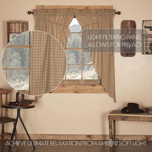 VHC Brands Millsboro Window Curtain, Valance Scalloped, Tan, 16x72 in Saudi Arabia