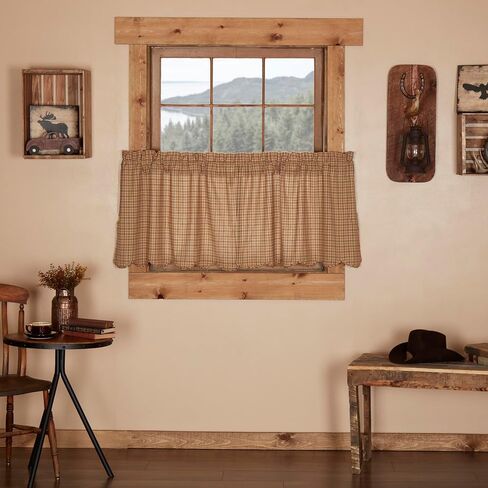 VHC Brands Millsboro Window Curtain, Valance Scalloped, Tan, 16x72 in Saudi Arabia