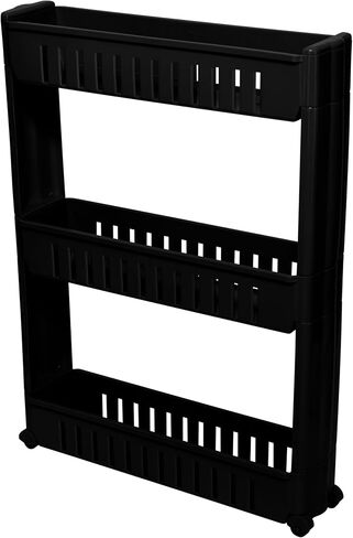 Simplify 3 Tier Slim Slide Out Storage Cart | Multi-Purpose Organization | Rolling | Wheels | Small Space | Laundry Room | Kitchen | Bathroom | Office | Matte Black in Saudi Arabia
