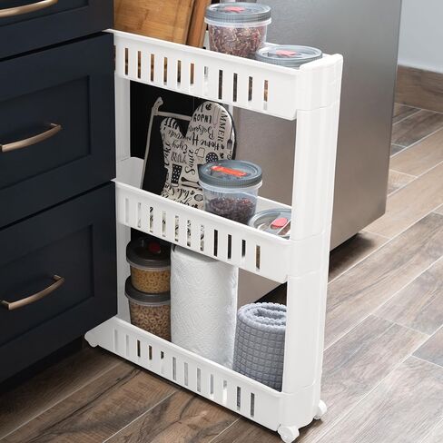 Simplify 3 Tier Slim Slide Out Storage Cart | Multi-Purpose Organization | Rolling | Wheels | Small Space | Laundry Room | Kitchen | Bathroom | Office | Matte Black in Saudi Arabia