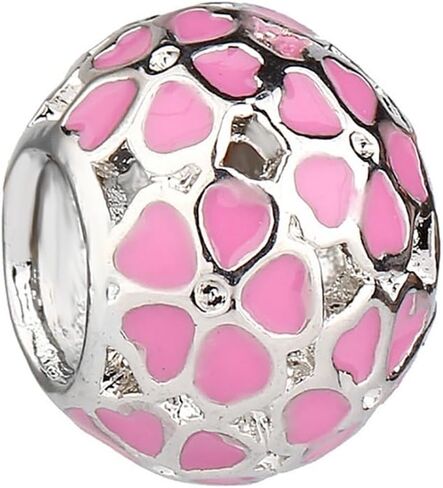 9 Pack Plated Silver Spacer Beads Pink European Charms fit Pandora Bracelet CZ Enamel Safety Chain Set in Saudi Arabia