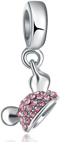 9 Pack Plated Silver Spacer Beads Pink European Charms fit Pandora Bracelet CZ Enamel Safety Chain Set in Saudi Arabia