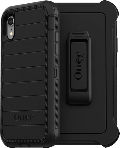 حافظة OtterBox iPhone XR Defender Series - سوداء، متينة ومتينة، مع حماية للمنافذ، وتتضمن مسند بمشبك الحافظة in Saudi Arabia