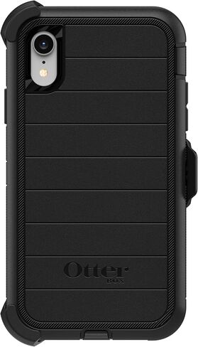 حافظة OtterBox iPhone XR Defender Series - سوداء، متينة ومتينة، مع حماية للمنافذ، وتتضمن مسند بمشبك الحافظة in Saudi Arabia