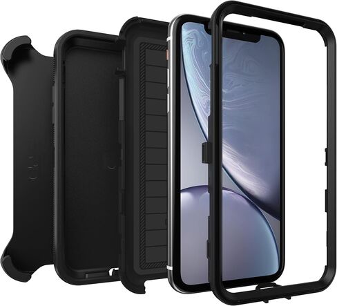حافظة OtterBox iPhone XR Defender Series - سوداء، متينة ومتينة، مع حماية للمنافذ، وتتضمن مسند بمشبك الحافظة in Saudi Arabia