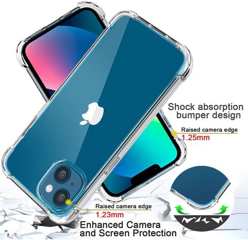 Aozuoton for iPhone 13 Case, iPhone 14 Case with Screen Protector, Shockproof Crystal Clear Slim Soft Silicone TPU Protective Phone Cover for iPhone 13/14,Clear in Saudi Arabia