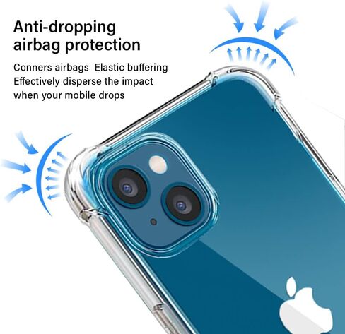Aozuoton for iPhone 13 Case, iPhone 14 Case with Screen Protector, Shockproof Crystal Clear Slim Soft Silicone TPU Protective Phone Cover for iPhone 13/14,Clear in Saudi Arabia