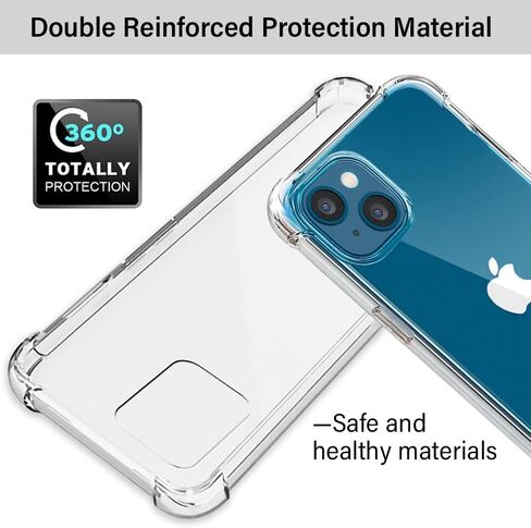Aozuoton for iPhone 13 Case, iPhone 14 Case with Screen Protector, Shockproof Crystal Clear Slim Soft Silicone TPU Protective Phone Cover for iPhone 13/14,Clear in Saudi Arabia