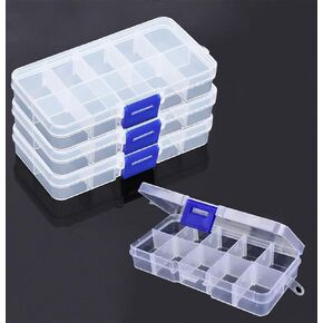 False Nail Tips Transparent Plastic Storage Box 3 Pieces ,Small Travel Organizer Container Adjustable Removable Divider for Beads Craft Jewelry Earring Screws Nail Rhinestones Accessories (10 Slots)