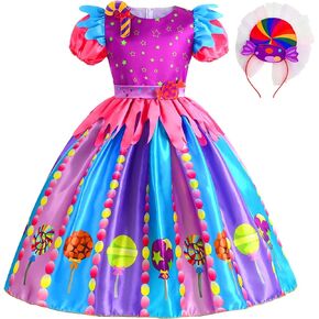 Kids Candy Cosplay Costume Set for Girls Halloween Party Rainbow Princess Tutu Dresses with Headband