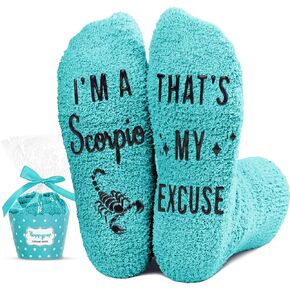 HAPPYPOP Funny Crazy Astrology Space Scorpio Zodiac Constellation Horoscope Gifts for Women Teen Girls, Fuzzy Fluffy Star Galaxy Scorpio Socks