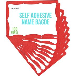 1InTheOffice Sticker Name Tags, Sticky Name Tags, Name Badge Stickers, 3.5" x 2.25", Self-Adhesive, Red, 100 Pack