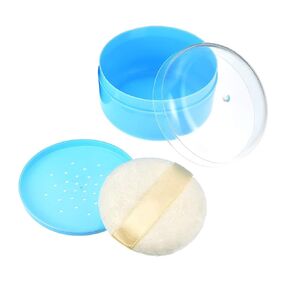 1PCS Blue Empty Body Talcum Powder Container Dispenser Case Jar with Sifter and Powder Puffs Make Up Loose Powder Box Holder fo Home and Travel Use
