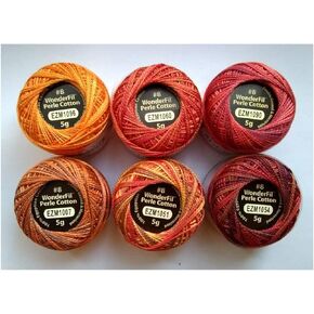 WonderFil Eleganza Size 8 Perle Cotton Embroidery Thread Autumn Leaves Sampler Set - 6 Colors, 42 Yards Each, Orange